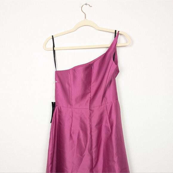 NWT Alfred Sung Tea Rose One Shoulder Satin Twill Draped Slit Formal Gown Size 6 - Picture 5 of 10